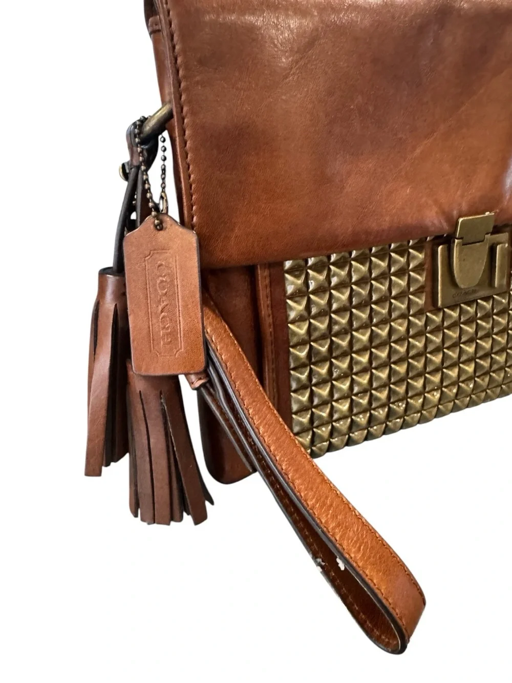 Coach Legacy Studded Clutch Carmel Brown Leather